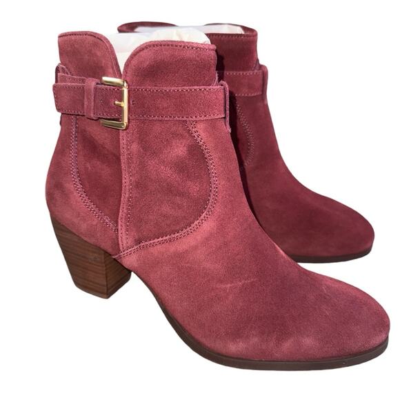 DIBA Women's NEW Burgundy Suede Heeled Ankle Boots with Buckle Detail Size 9.5 - Picture 1 of 6